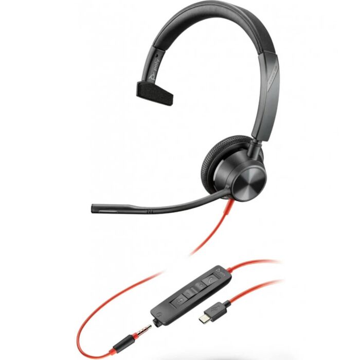 HP Poly Blackwire 3315 UC, Mono, Corded Headset, 3.5MM & USB-C [76J14AA]