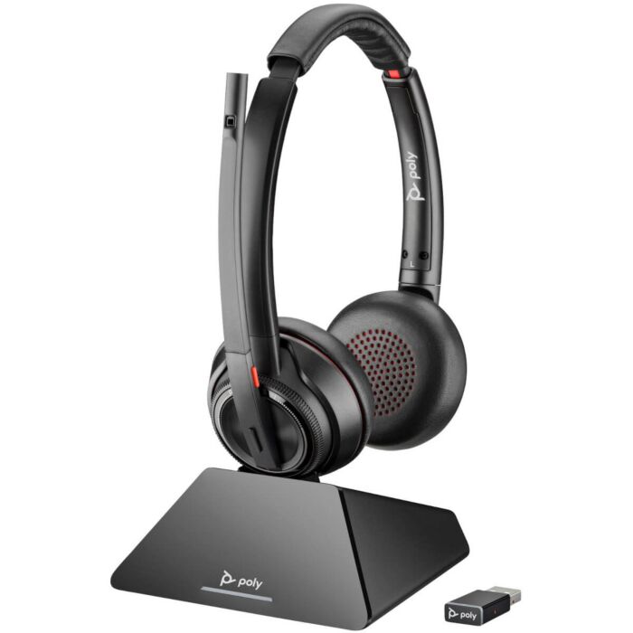 HP Poly Savi S8220 OTH Wireless MS Stereo DECT Headset,D200 Dongle, USB-A, Charge Stand [8D3F5AA]