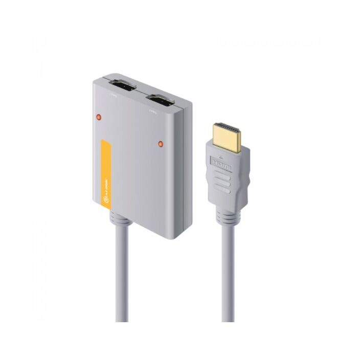 ALOGIC 2 Port Portable HDMI 2.0 4K Splitter with inbuilt 50cm HDMI Cable [HD4KSPL02-ADP]