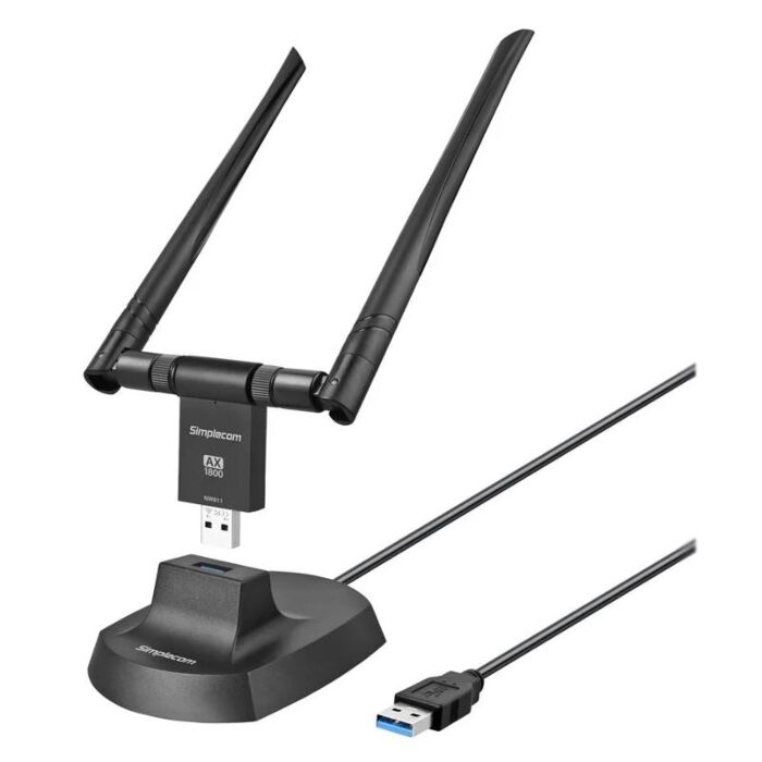 Simplecom NW811 AX1800 Dual Band WiFi 6 USB Adapter 802.11ax with 2x 5dBi High Gain Antennas [NW811]