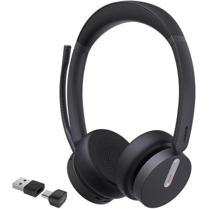 Yealink Wireless (BH70) MS Stereo Bluetooth Headset - Black [BH70-D-MS-C/A] BT51 Dongle, C To A Adapter