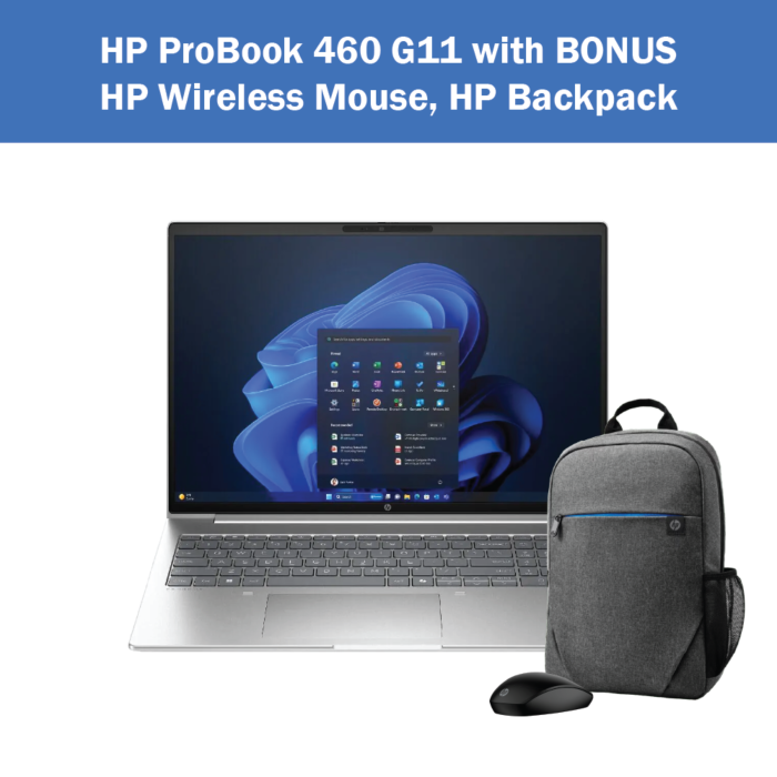 Bundle: HP ProBook 460 G11 Touch Laptop [A45STPT] + HP Wireless Mouse + HP Backpack