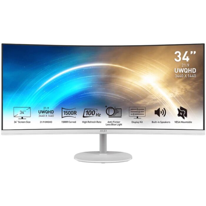 MSI PRO MP341CQW 34" UWQHD Curved Screen LCD Monitor - White