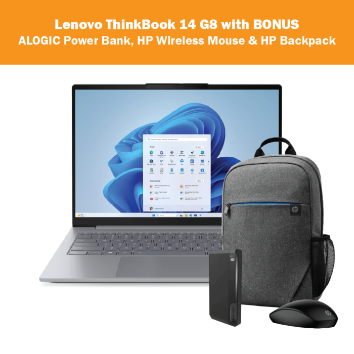 Bundle: Lenovo ThinkBook 14 G8 [21SJ006TAU] + Power Bank + Wireless Mouse + 15.6" Backpack